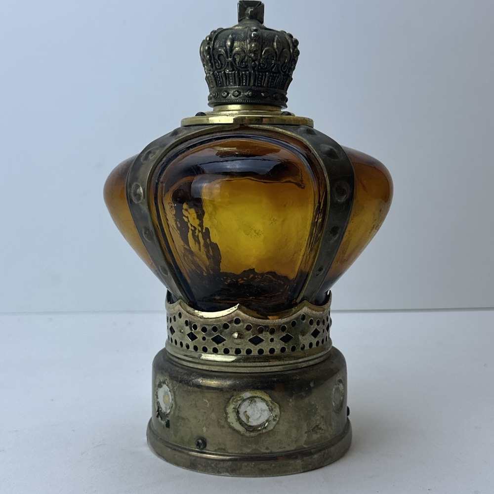 Vintage Amber Crown Musical Decanter Music Box Works 9"
